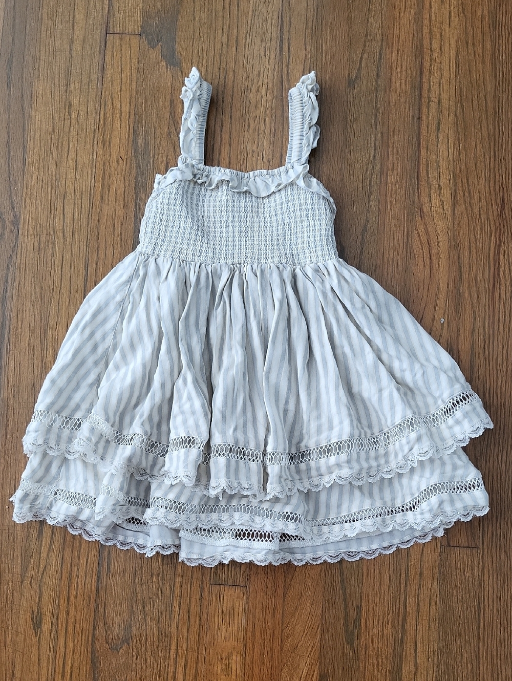 Norlee Smocked Tiered Sundress - Light Gray Stripe